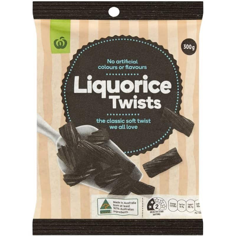 Woolworths Liquorice Twists Black 300g