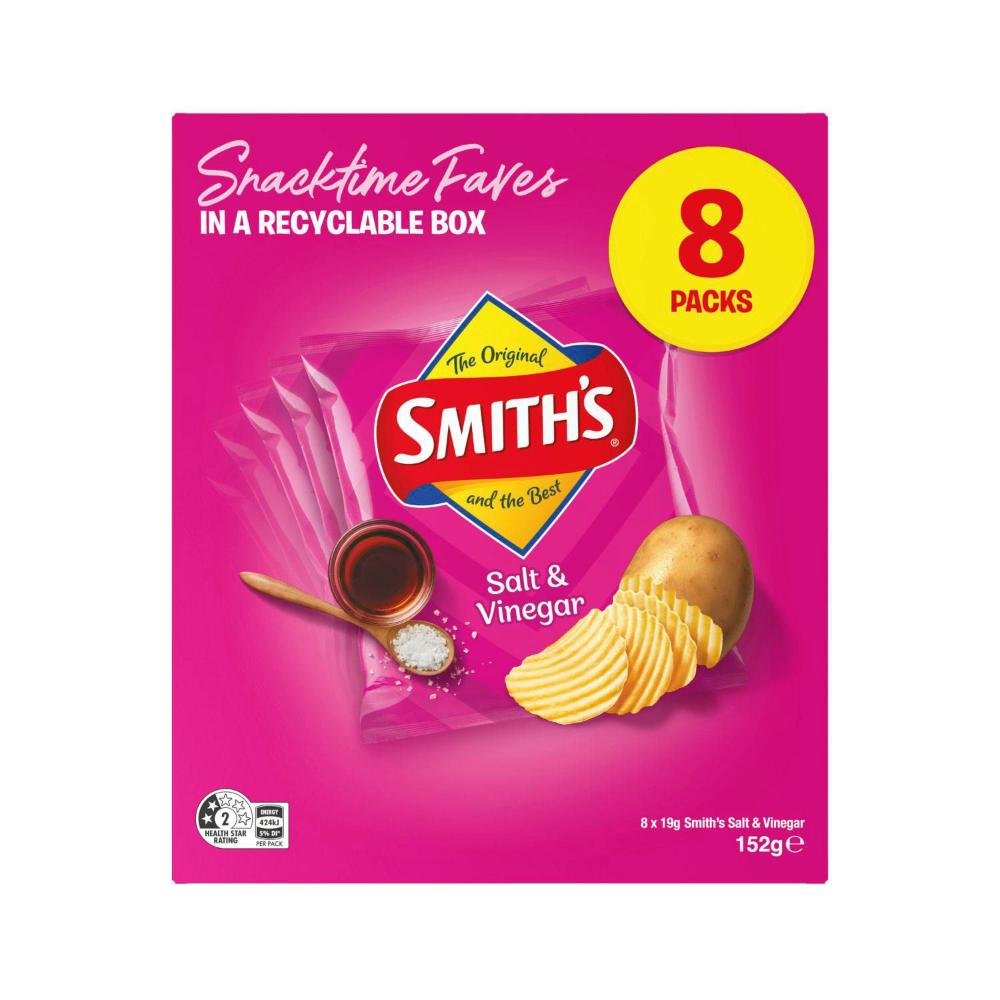 Smith's Potato Chips Lunchbox Snacks Multipack Salt & Vinegar 8 Pack | 152g